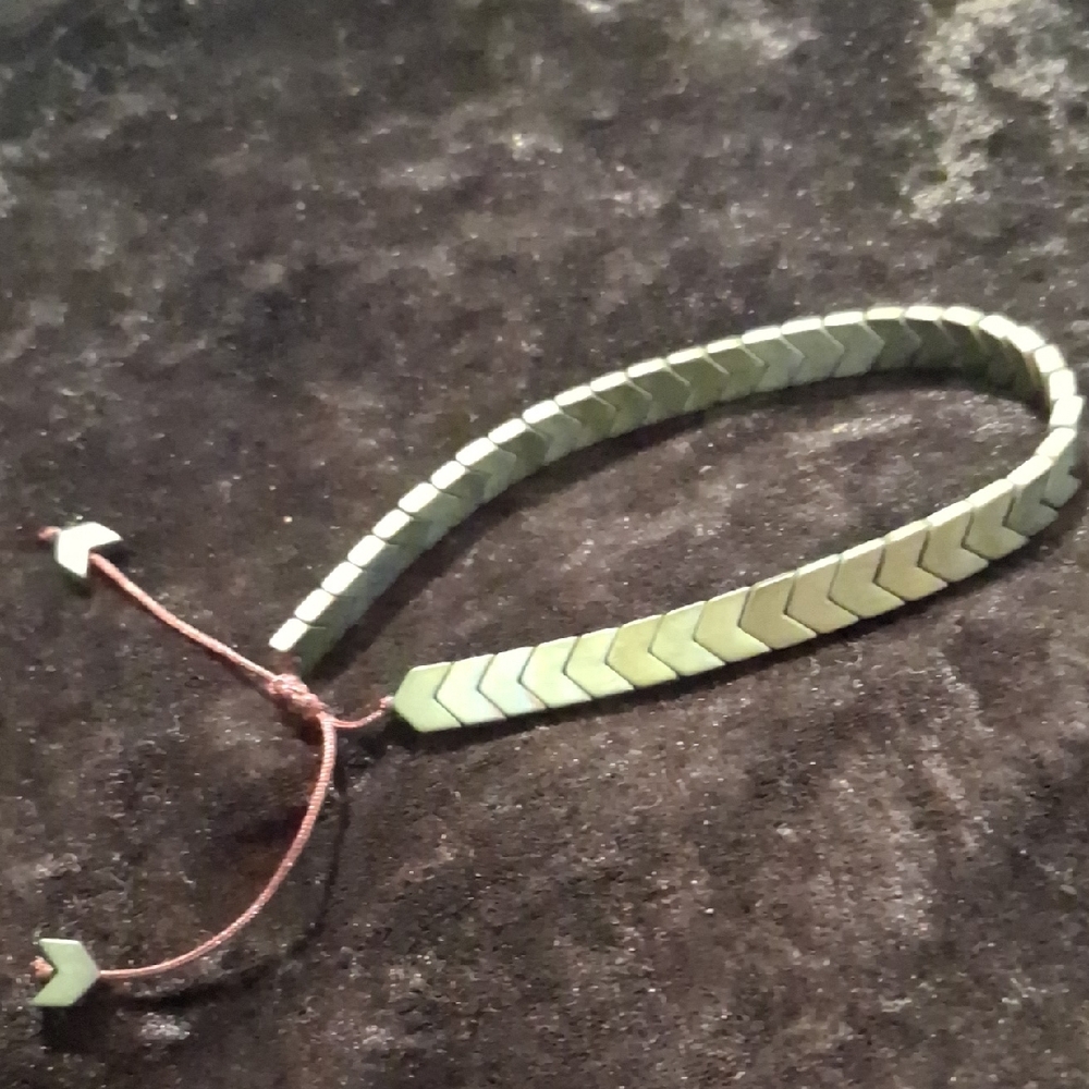 Green ,Blue Hemitite Chevron Slide Beaded Bracelet.